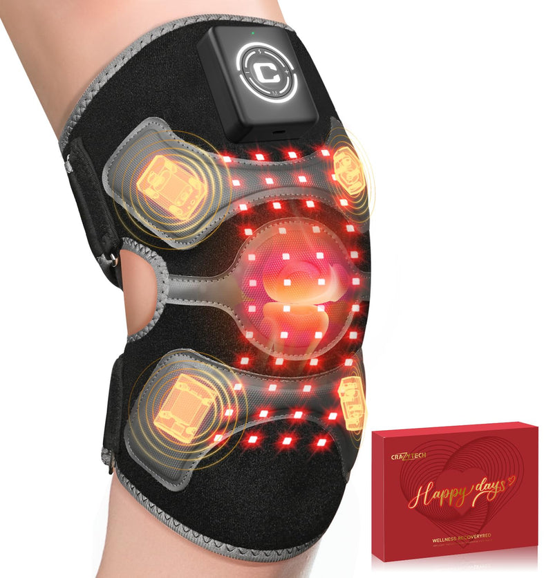 CRAZYTECH 3D Red Light Therapy for Knee, FSA Eligible HSA 5000mAh Cordless Knee Massager with 4 Vibration Areas, Infrared Heating Pad Wrap Device for Knee Elbow Shoulder, 660nm 850nm 2.0 Knee Brace