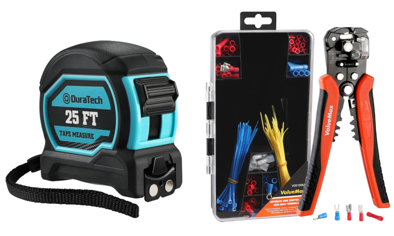 [Australia - AusPower] - DURATECH Magnetic Tape Measure 25FT with Fractions 1/8 with ValueMax 266PCS Wire Stripper Tool Kit, Self-Adjusting 8" Automatic Wire Stripping Tool for AWG 10-24 