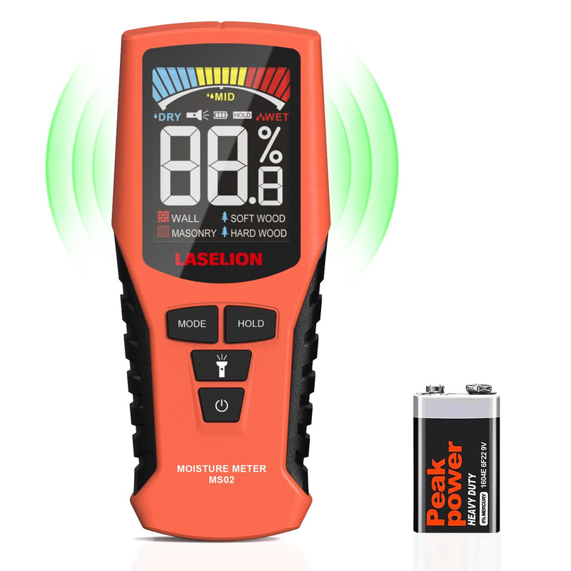 [Australia - AusPower] - Pinless Moisture Meter MS02 Non-Destructive Wood Moisture Meter Detector with Large LCD Display, Batteries, 4 Modes for Wood, Firewood,Walls,Building Materials 
