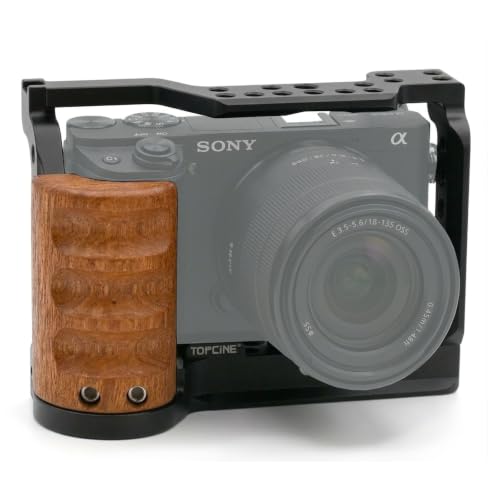 Camera Cage with Wooden Handgrip for Sony A6400 A6300 A6000 A6100 A6500 WoodGrip Included