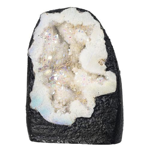 moonsix Rough Titanium Coated Crystal Druzy Geode, White, Large