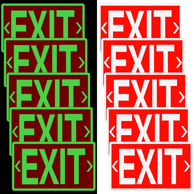 [Australia - AusPower] - 10 Pcs Exit Signs Glow in the Dark Exit Signs for Business 12 x 7 Inch Exit Photoluminescent Signs Stickers with Arrows for Indoor Outdoor for Business, School, Office, Warehouse 