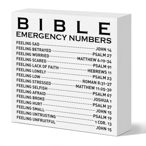 Bible Emergency Number, Christian Desk Sign Decor, Religious Decor for Home Office Cubicle Bedroom Desk Table Scripture Bible Verse Decorations Wooden Sign Christian Gift for Women Men A