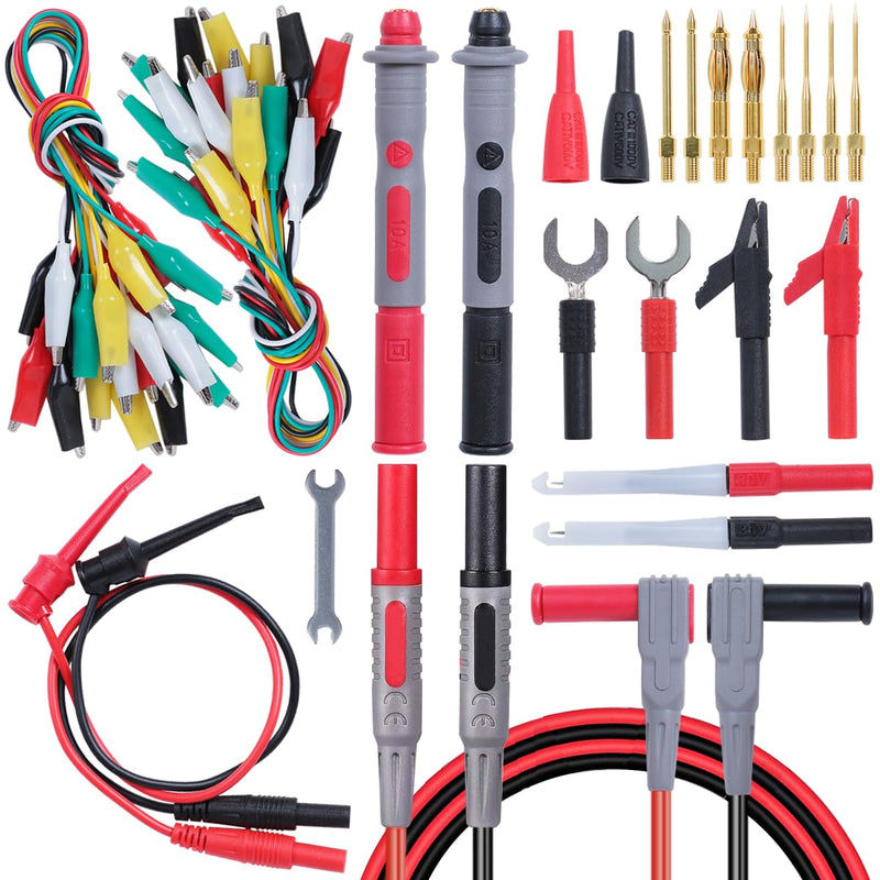 [Australia - AusPower] - TKDMR 45 Pcs Multimeter Leads Kit, Professional and Upgraded Test Leads Set with Replaceable Gold-Plated Multimeter Probes, Alligator Clips, Test Hooks,5 Colors Jumper Wires and Back Probe Pins. TKDTL4506 