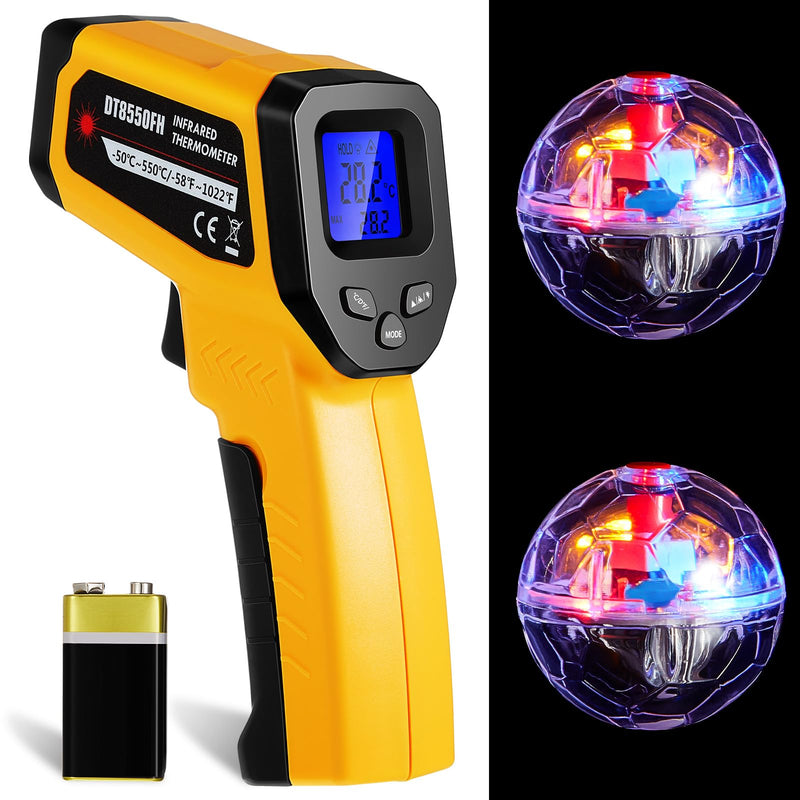 [Australia - AusPower] - 3 Pack Infrared Thermometer Gun -58℉ to 1022℉ Laser Temperature Gun Includes 1 Pack Digital Infrared Thermometer Gun (-50℃ to 550℃) and 2 Pack Cat Balls Toys for Griddle,Grill, Oven, and A/c 
