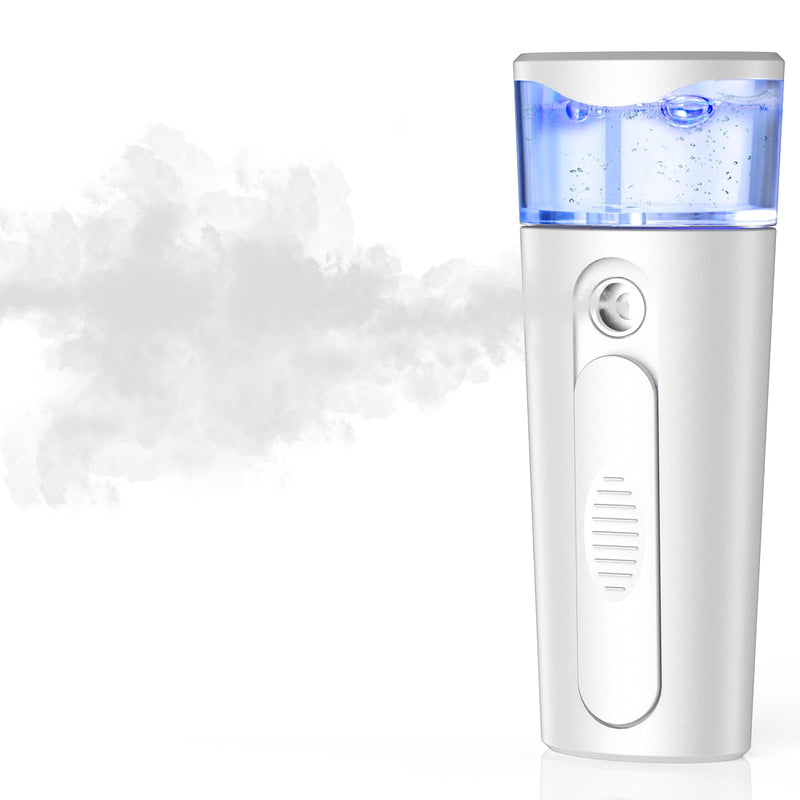 withthesun Portable Nano Face Mister, Facial Steamer, USB Rechargeable Cool Mist Sprayer, 40ml Visual Water Tank, Nano Mister for Eyelash Extensions, Facial Deep Cleaning, Makeup (White) 1 Nozzle-White