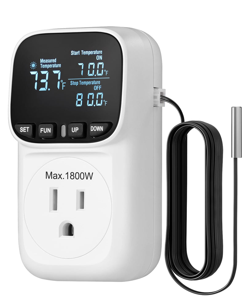 [Australia - AusPower] - DEWENWILS Digital Temperature Controller, Heavy Duty 15A/1800W Thermostat Outlet Plug, VA Display Heating Cooling Control Timer, -40?~210?, Cyclic Timing/Countdown, for Greenhouse Incubator Homebrew 