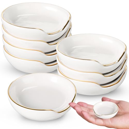 Boao 8 Pieces 2.7 Inches Mini Ceramic Spoon Rests, Kitchen Gold Rim Mini Cooking Spoon Holder for Stove Top Countertop, Teaspoon Rest, Coffee Stir Rest White