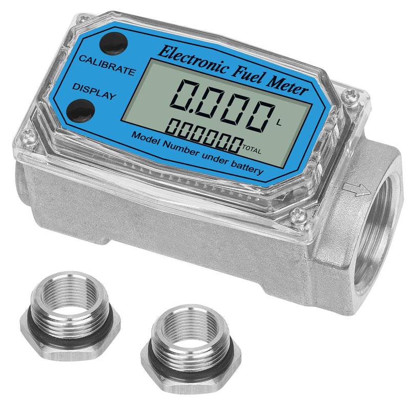 [Australia - AusPower] - 1" 2.6-26 GPM Inline NPT Thread Flowmeter, Digital Turbine Fuel Flow Meter, for Water, Diesel, Gas Oil, Gasoline, and Other Liquids - Supports Gallon, QTS, PTS, L, m³ with 3/4 in Adapters 