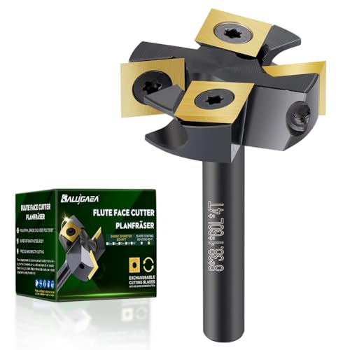 Face Milling Cutter 8mm Shank Groove Milling 38.1mm Cutting Diameter | Face Milling Cutter for Router CNC Wood Cutter with 4 TiN-coated Carbide Blades 12 x 12 mm 4Z S=8mm D=38.1mm L=60mm