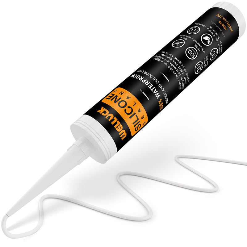 [Australia - AusPower] - WELLUCK Silicone Caulk, 100% Waterproof White Caulking Silicone Sealant Flexible Cartridge Adhesive for Kitchen, Bathroom, Window, Door, Glass, Bathtub, Shower, RV, Auto Leak Sealing (10.2 OZ, 1Pack) 