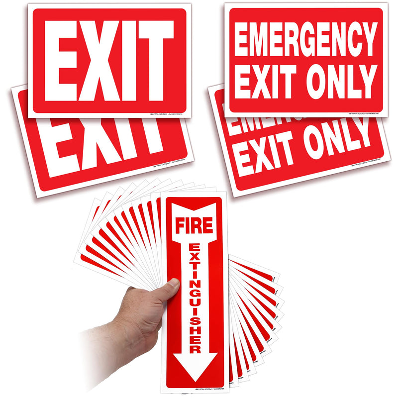 iSYFIX Safety Sign Bundle: Emergency Exit Stickers, Fire Extinguisher Stickers, and Exit Signs Stickers