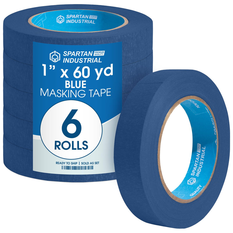 Spartan Industrial - 1" X 60 yd Blue Tape - 6 Colored Masking Tape Rolls for Home, Office, School Use - No Residue, 5.5 Mil