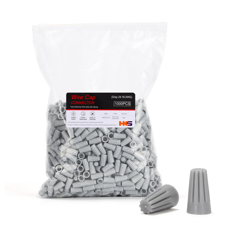 [Australia - AusPower] - HKS 1000 PCS Gray Wire Caps - AWG 24-16,Twist-On Screw Nuts Insulated Insertion Electrical Wire Connectors with Spring - Portable & Quick to Connect Grey 