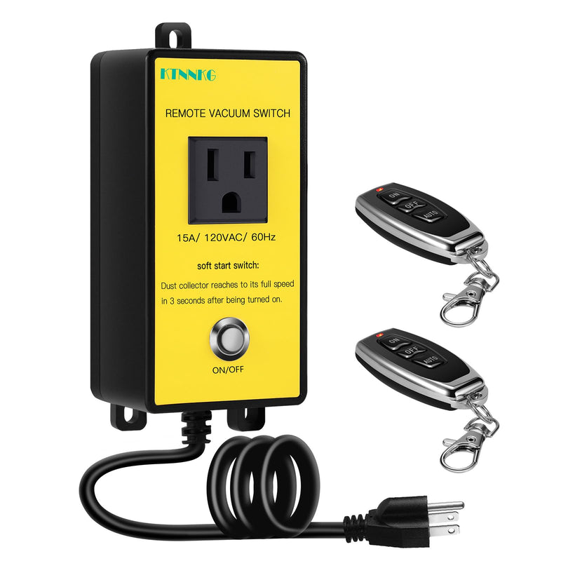 KTNNKG 120V Soft Start Outlet Automatic Switch, Remote Switch for Vacuum and Table Saw with 2 Remote Control,15A 60Hz 1800W 120V Soft Start Switch+Remote