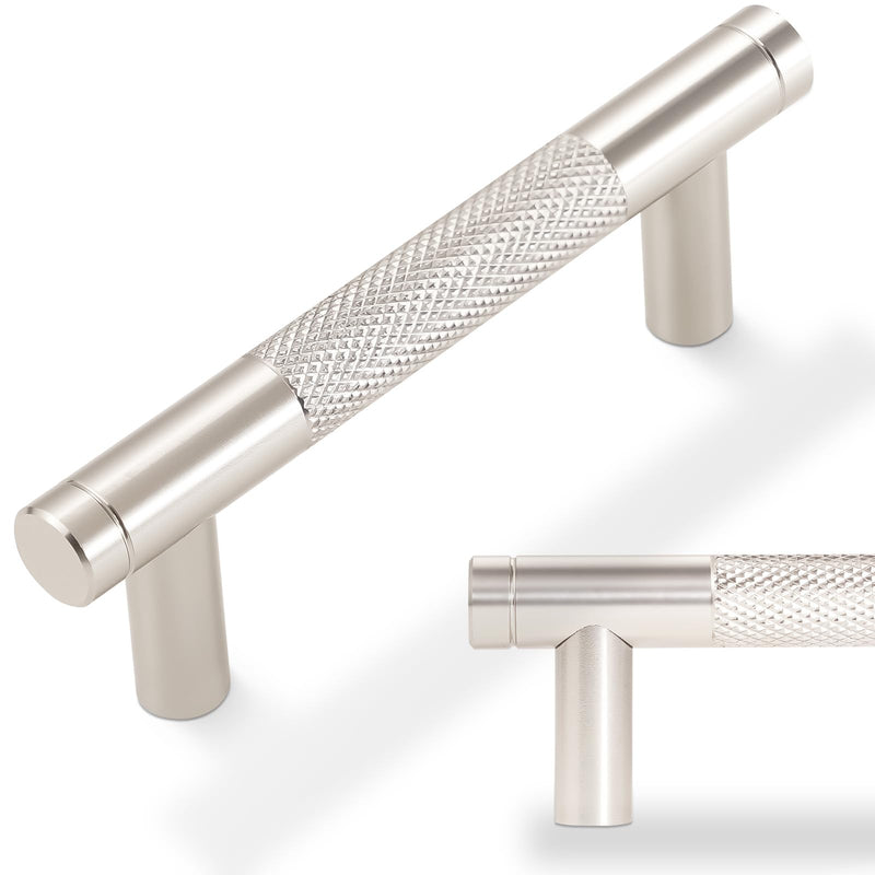 10 Pack 3 inch(76mm) Brushed Satin Nickel Kitchen Cabinet Handles Knurled Cabinet Pulls Drawer Pulls Kitchen Hardware 3'' Hole Center(76mm) 10