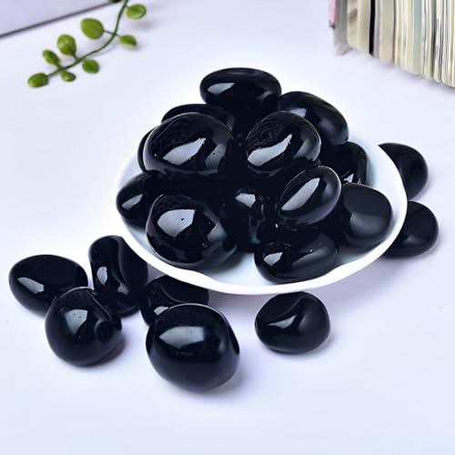 12PCS Natural Black Obsidian Crystal Stone,Polished Stone Set,Black Stones Bulk,for Healing, Yoga,Reiki, Meditation, Witchcraft and Home Decor