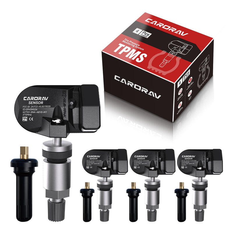 4PCS Tire Pressure Monitoring System Sensor TPMS Compatible with Honda Fit Insight Civic Element CR-Z Odyssey, Acura CSX, Replaces 42753-SNA-A810-M1 42753SNAA81 315Mhz - 4 Replaceable Valve Stems