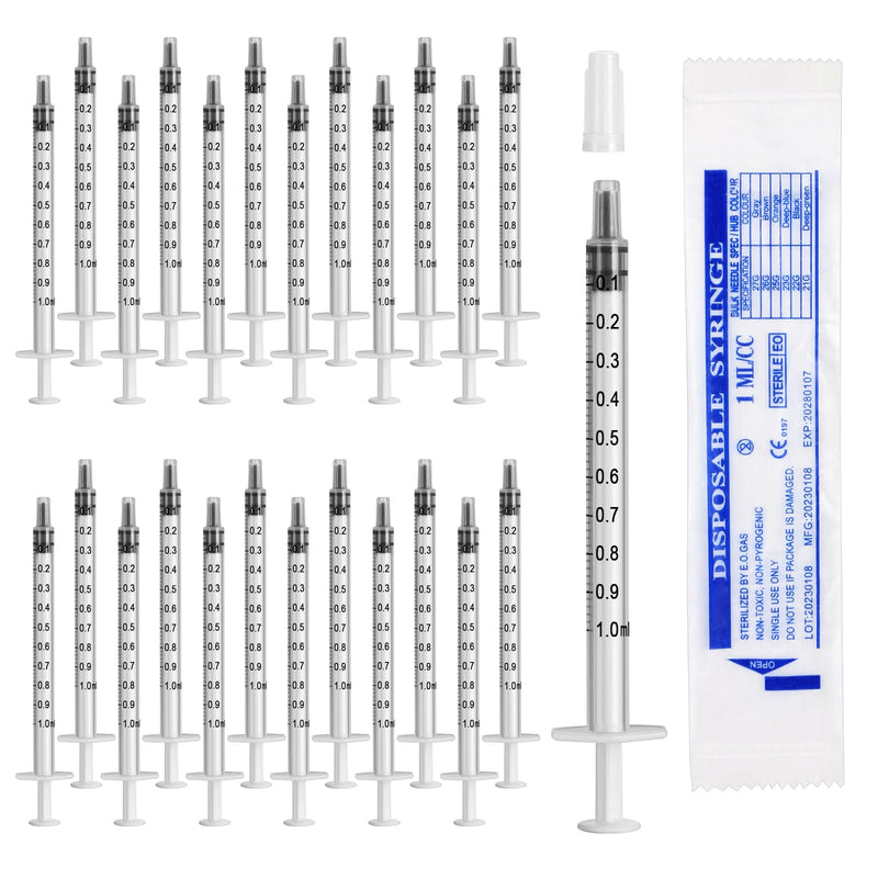 1 ml syringes, pack of 24 colostrum syringe dosing syringe with cap | Plastic syringes individual packaging for measuring liquids for labs pouring 24 Stück