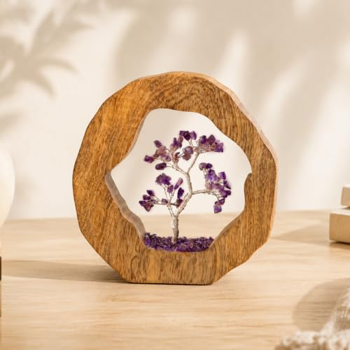 RITUALISTIC Amethyst Crystal Tree of Life in Wooden Ring - Spiritual Gift for Energy Flow & Chakra Healing, Feng Shui Gemstone Bonsai Tree, Home Decor, Wealth & Luck | Perfect for Gift