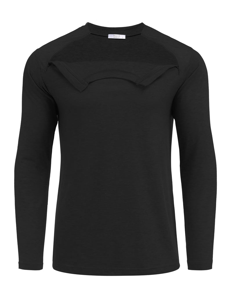 Deyeek Unisex Chemo Shirts for Port Access Chemotherapy Must Haves Long Sleeve Cancer Care Package for Men Black Large