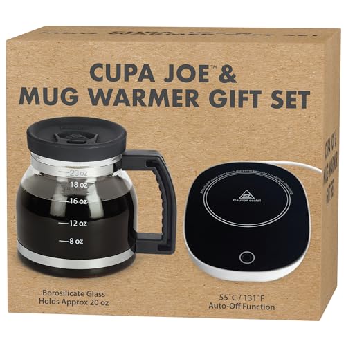 Funwares Cupa Joe Gift Set, 20 oz Glass Coffee Mug + Electric Mug Warmer Cupa Joe + Warmer