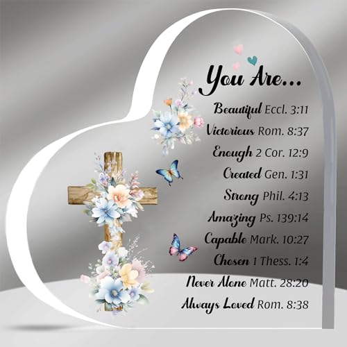 Acrylic Plaques Inspirational Graduation Gifts for Women Heart-Shaped Signs Birthday Present for Men Christmas Eve Encourage Friends Sister Son Daughter Family Day Religious Verse Spiritual Keepsakes Beautiful