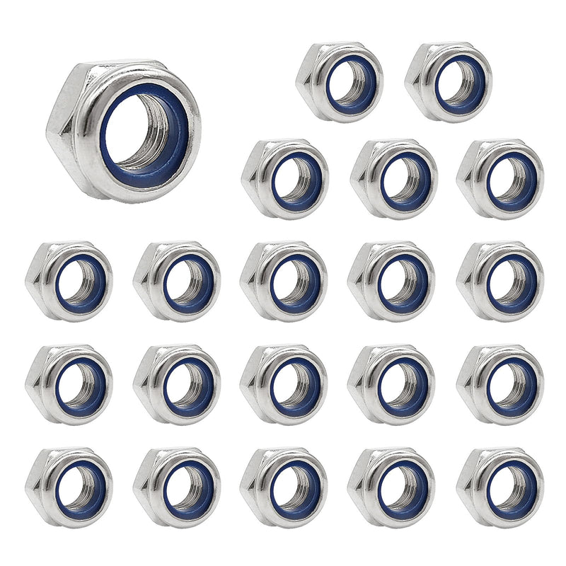 [Australia - AusPower] - 20pcs M8 Nyloc Steel Nuts, Nylon Locknuts for Fastener, Nylon Inserted Hex Lock Nuts, Silver 304 Stainless Steel Self Locking Nuts for Bolts 