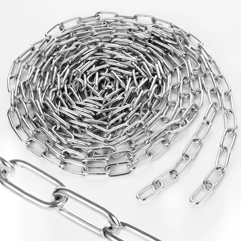 [Australia - AusPower] - 1/8" Stainless Steel Link Chain, Galvanized Metal Chain, 32.8 Ft Small Strong Chain Link Chain, Utility Metal Decorative Chain Camping Pet Dog Chain Hanging Chain for Bird Feeder Planters Signs 