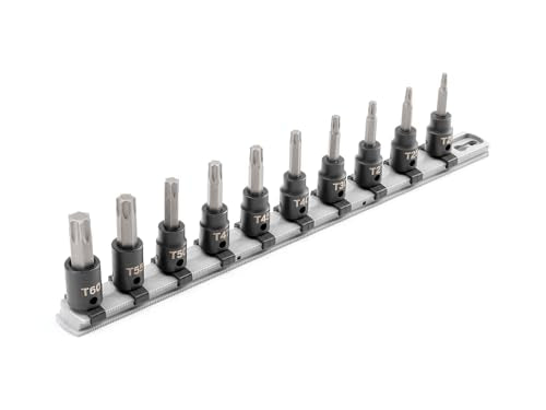 TEKTON 3/8-inch drive Torx impact bit socket set, 10-piece set with T20–T60 bits