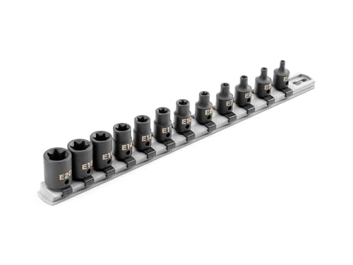 TEKTON 3/8-inch drive external star impact socket set, 12-piece E4-E20 set in storage case