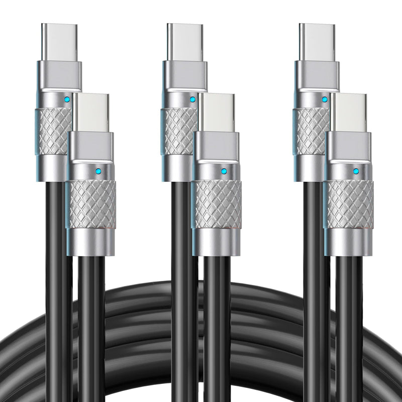 Statik TsumoCharge USB C to USB C 100W Fast Charging Cable - Heavy-Duty Unbreakable Silicone, Supports Data Transfer, 6FT/2M, Black 3-Pack 3 Pack USB-C to USB-C