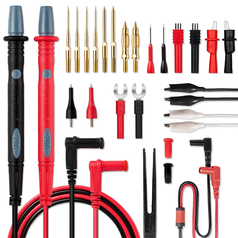 [Australia - AusPower] - PowerBear 26PCS Multimeter Test Leads Kit with Replaceable Wire Piercing Probes, Alligator Clips, Test Hook, Test Tweezer, Needle Probes for Digital Clamp ML-26PC 