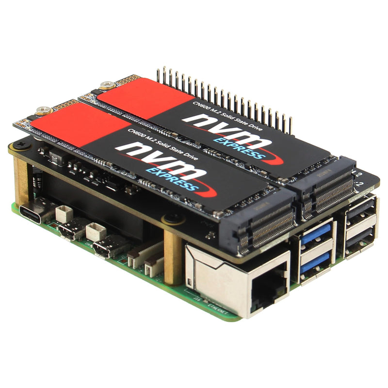 Geekworm X1004 PCIe to Dual M.2 NVMe 2280 SSD HAT for Raspberry Pi 5 | PCIe 2.0