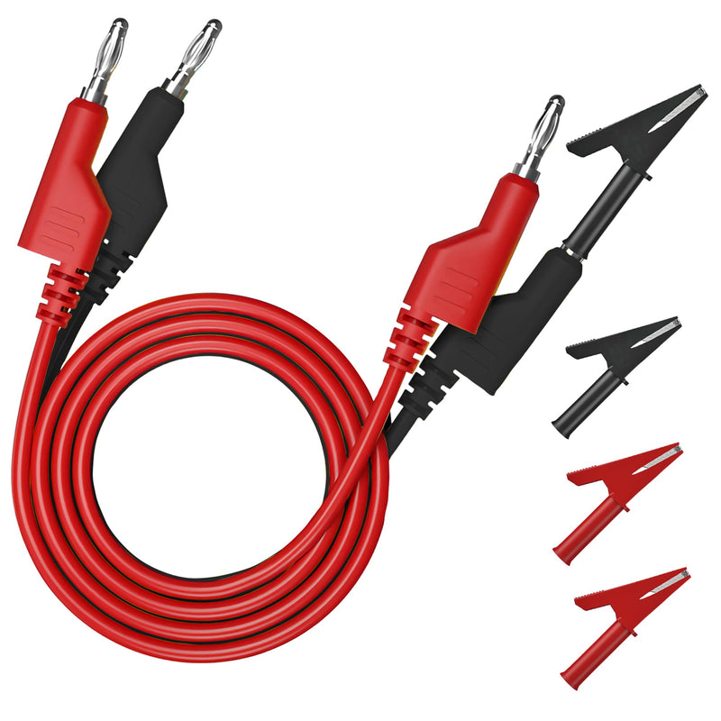 [Australia - AusPower] - 6pcs Stackable Banana to Banana Plug Test Cable Lead Set with 4mm Socket Banana Jack Copper Alligator Clips （4 Clips） 2 Test Wires Included, for Multimeter Leads, Electrical Test Leads 1000V Max 19A 