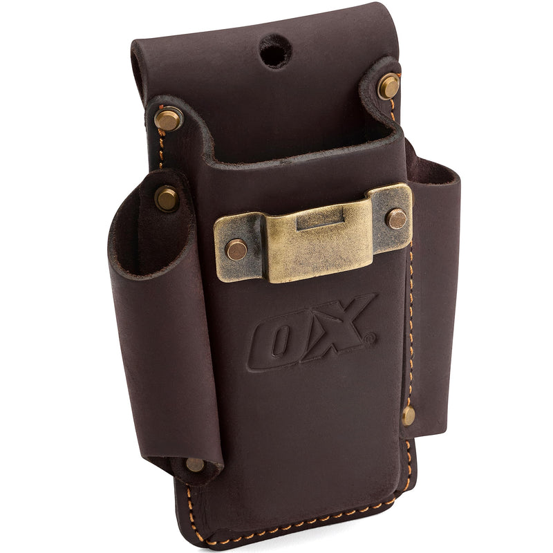 OX Tools Leather Tool Holsters & Pouches – Hammer, Tape Measure, Utility & Roofer’s Knife Holders – Durable Oil-Tanned Leather for 2" Tool Belts 4 Pocket Utility Holster