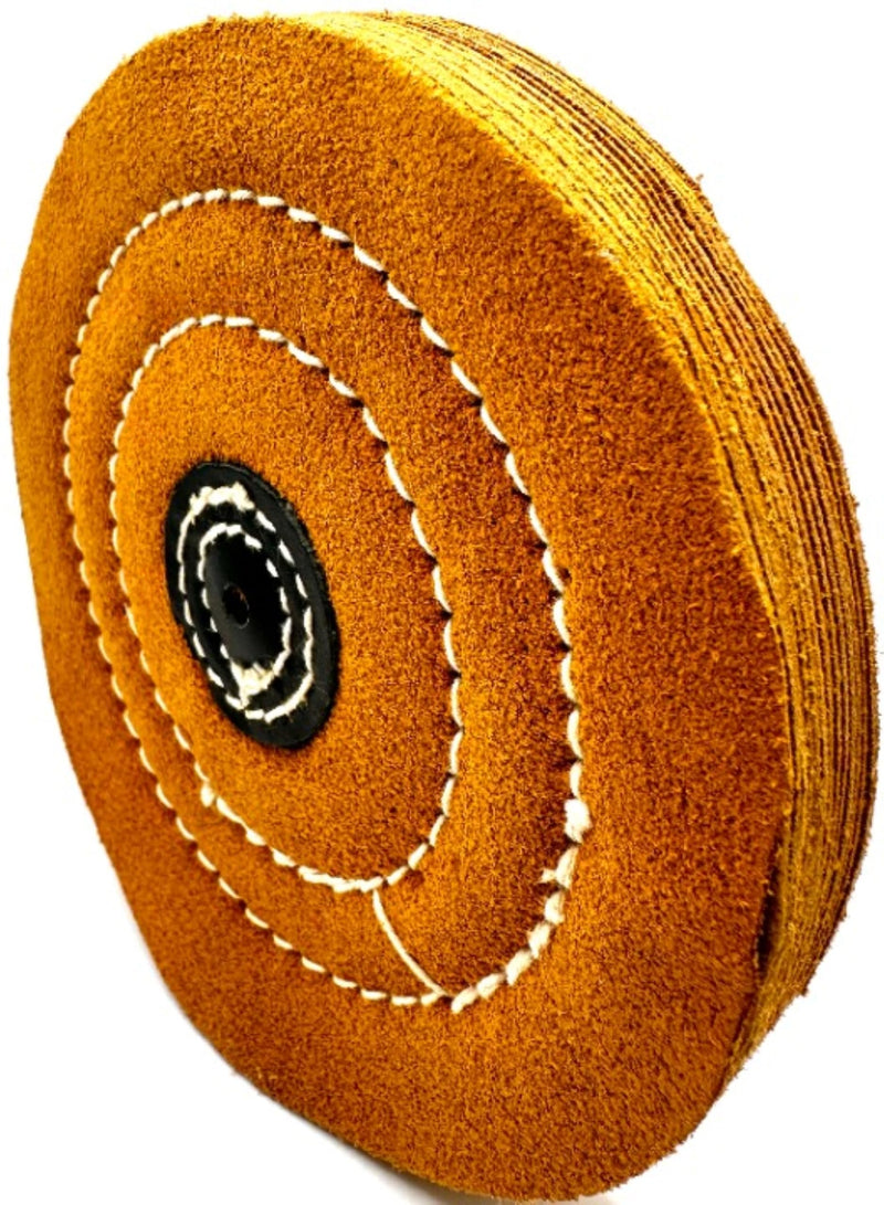 5" x Pin Hole Center 18 Ply Chamois Leather Buffing Polishing Wheel - Leather Center, Long Lasting, Ideal for Final Finish on Gold, Silver, Soft Metals with Rouge for Mirror Finish 5" Diameter x Pin Hole Center