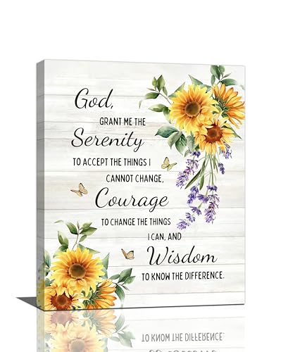 Serenity Prayer Wall Decor Christian Religious Sunflower Pictures Inspirational Bible Verses Scripture Canvas Wall Art God Painting Home Modern Artwork Framed for Living Room Bedroom Office 16x20inch 20"L x 16"W Serenity Prayer