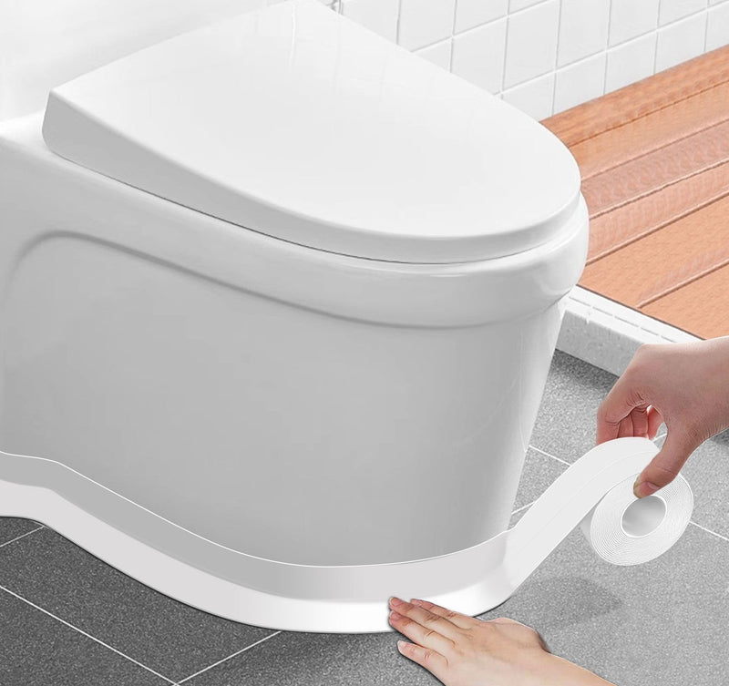 [Australia - AusPower] - ABSOFINE Caulk Tape Waterproof Self Adhesive, White Toilet Caulk Sealant Tape, Shower Seal Strip for Kitchen, Countertop, Bathroom, Sink, Bathtub Toilet Edge Protector with Sealing Tool (1.97"x16.4Ft) 