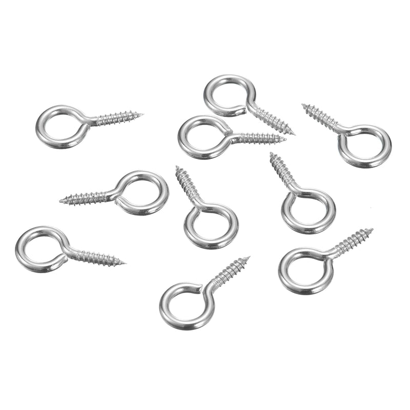 [Australia - AusPower] - uxcell 10Pcs Eye Screws, 304 Stainless Steel 20x10mm Small Self Tapping Screw Hooks Ring Mini Eye Pins for DIY Handwork Wooden Clay Pendants Cork Bottles, Silver 10 