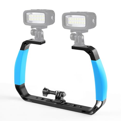 Underwater Camera Cage, Diving Rig with 1/4in 3/8in Screw Hole, Handheld Grip, 2 Cold Shoe Mounts, Video Light Stabilizer for Action Camera