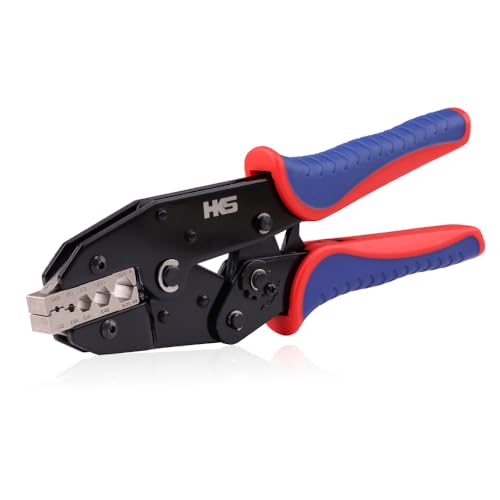 HKS L7 coaxial crimping tool for RG cables and BNC connectors, black and red handle close-up