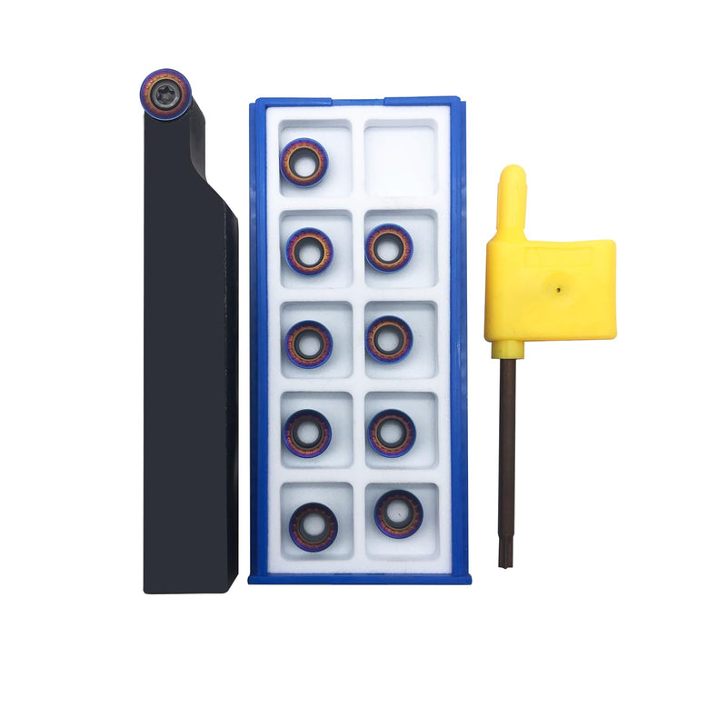 [Australia - AusPower] - 5/8" Indexable Metal Lathe Turning Tool Holder SRAPR1616H10 with 10pcs RCMT10T3MOE-JS R5 Round Carbide Replacement Inserts Button inserts for Steel Stainless Steel 