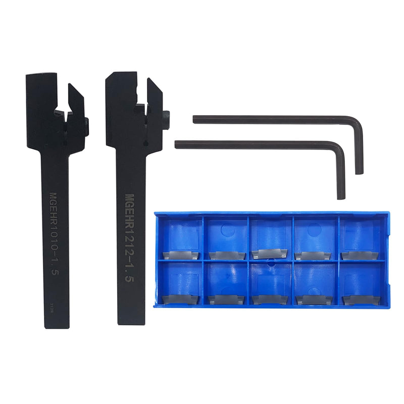 [Australia - AusPower] - 3/8" 1/2" Grooving Cut-Off Tool Holder MGEHR with 10pcs MGMN150 Tin Coated Indexable Carbide Grooving Inserts 1.5mm Width Carbide Blade for Steel (MGMN150 with 2pcs Tool Holder) MGMN150 with 2pcs tool holder 