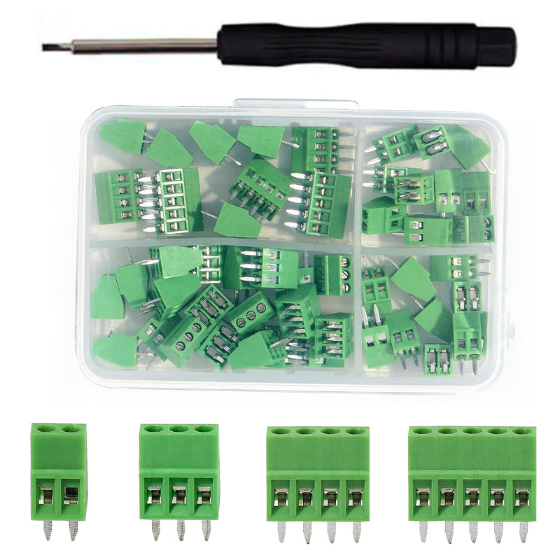 [Australia - AusPower] - 52PCS 2.54mm 0.1" Pitch PCB Mount Screw Terminal Block Connector, Minidodoca 2P 3P 4P 5P Terminals 150V 6A for 26-18AWG Cable?Equipped with Special Screwdriver 52pcs Terminal Block Connector 