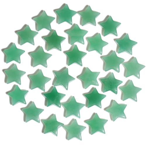 QINJIEJIE 20 PCS Green Aventurine Crystal Star Healing Stones Mini Crystal Cute Polished Pocket Stone Thumb Star Gemstones Set Bulk Wholesale Reiki Energy Balancing Green Christmas Decor