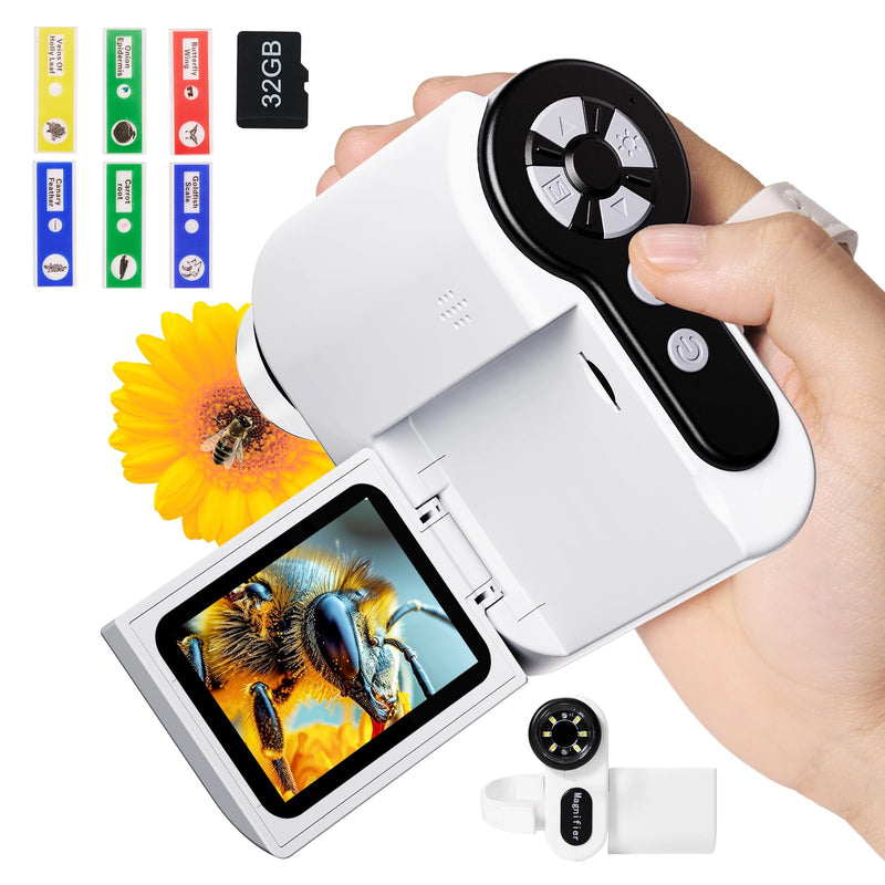 [Australia - AusPower] - Microscope for Kids 1000X [3-in-1] [Easy and Fun] Hideal HP20 2" 1080P Handheld Digital Microscope, Portable Pocket Microscope Miniscope, 10MP USB Mini Scope for kids 8-12, PC View, 32GB, White 
