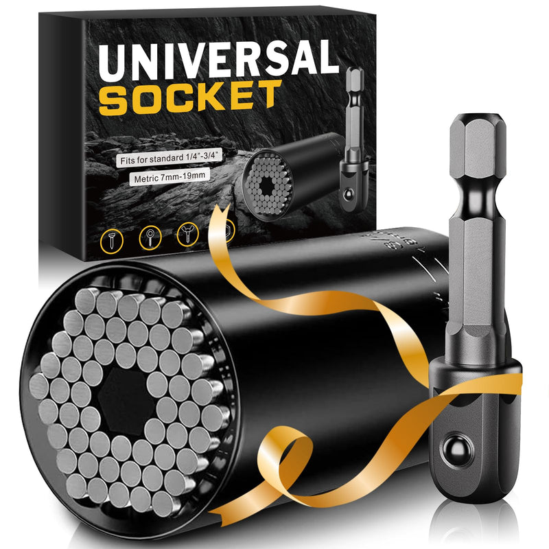 [Australia - AusPower] - Super Universal Socket Tools Gifts for Men - Christmas Stocking Stuffers for Men Him Husband Women Cool Stuff Ideas Gadgets Birthday Gifts for Dad Grip Socket Set with Power Drill Adapter (7-19mm） Black 