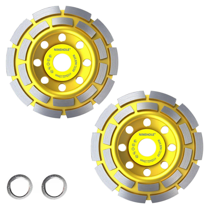 Set of 2 Diamond Cup Wheels, 125 x 22.23 mm, Double Row, Diamond Milling Wheel for Stone, Granite, Natural Stone, Concrete, Masonry, Dry Tile Adhesive, Screed