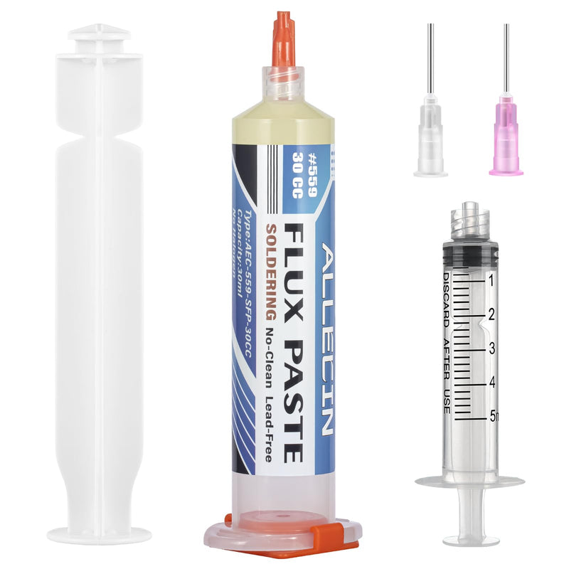 Flux Soldering No Clean Soldering Flux 30 ml Lead-Free Soldering Flux Paste 30CC No Cleaning Soldering Flux Paste AEC-559-SFP-30CC with Push Rod Syringe for SMD PCB BGA (Pack of 1) 559-30CC